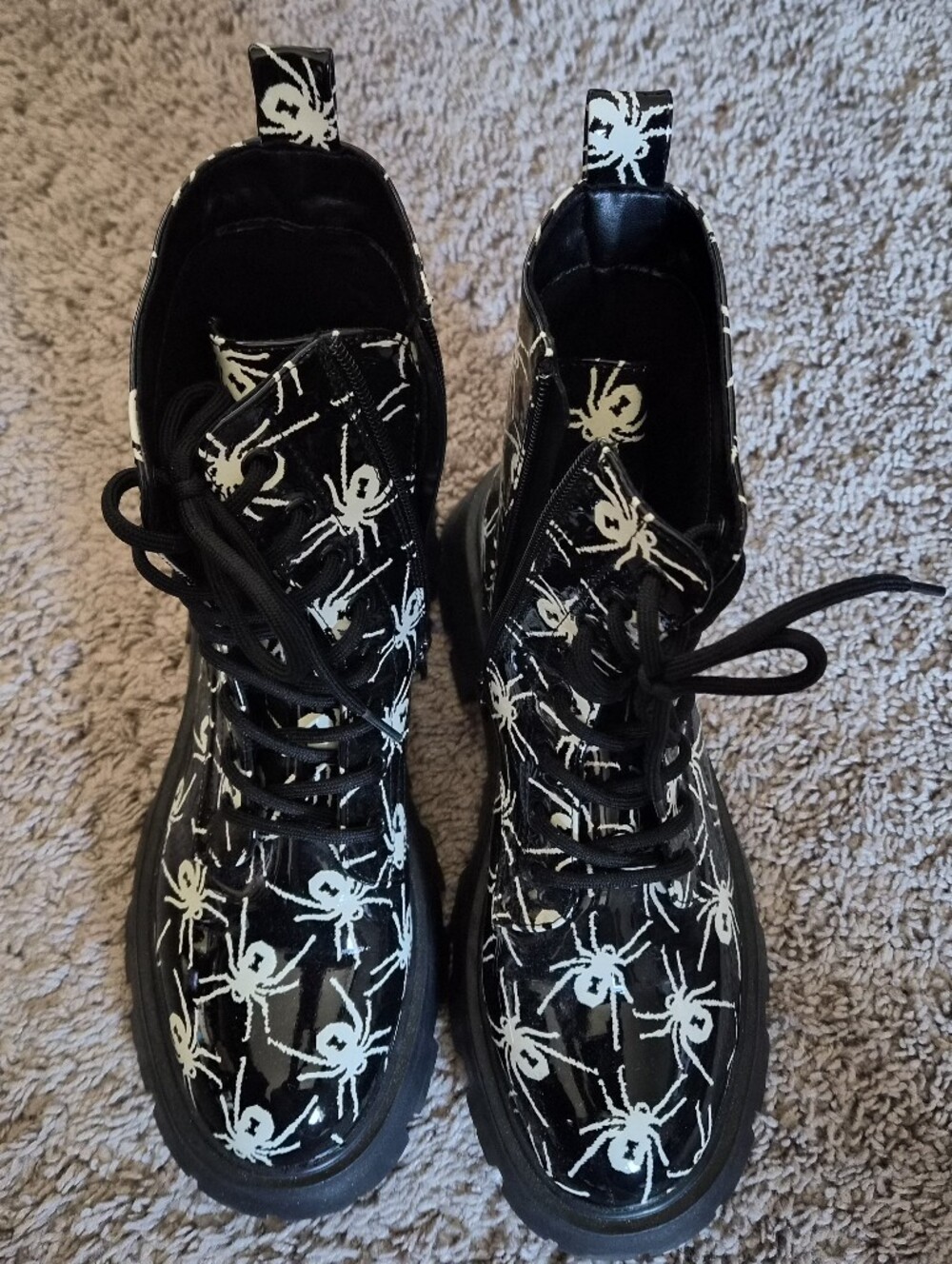 Betsey Johnson Black Spider Print Lace-Up Boots